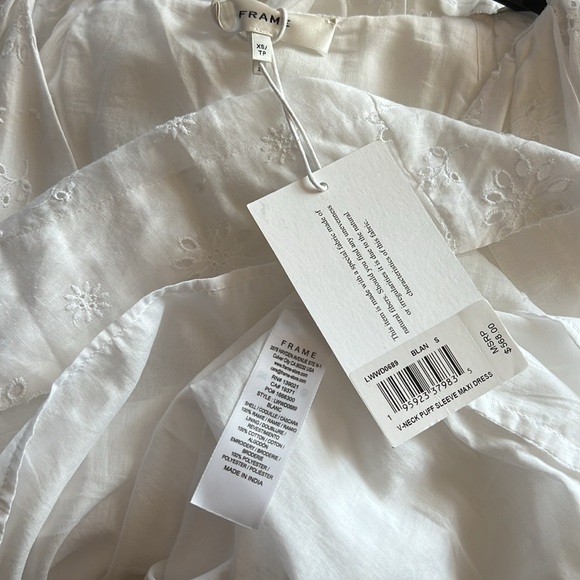 NWT $568 Frame V Neck Puff sleeve maxi dress white size X Small - Picture 4 of 12